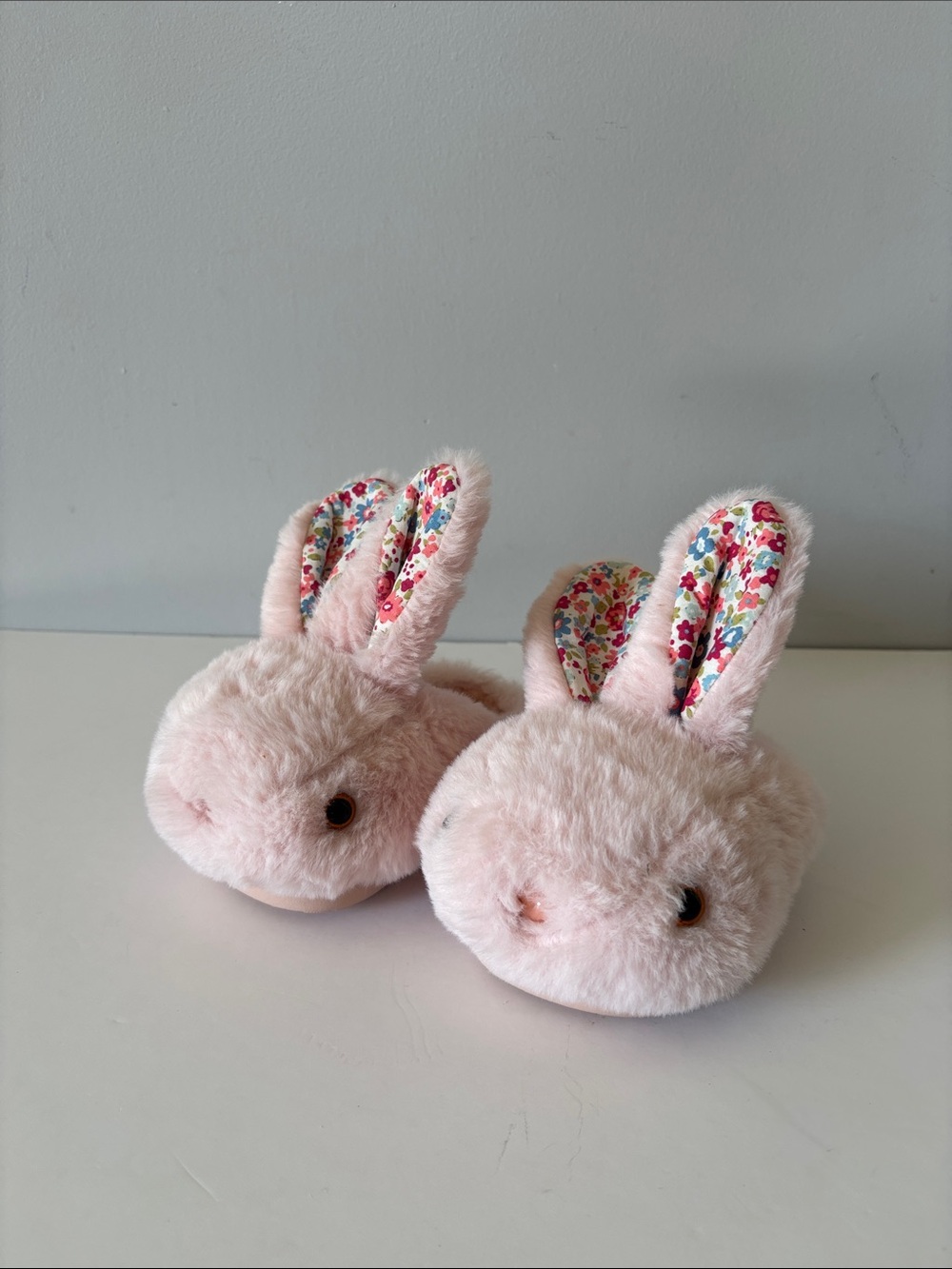 Plush Pink Bunny Slippers for Kids - Soft Floral Ears
